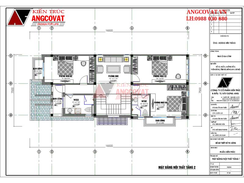 Chi tiết công năng tầng 2 gồm: Phòng SHC: 16m2, Phòng ngủ 2: 16m2, Ban công phòng ngủ 2: 2.7m2, Phòng ngủ 3: 16m2, Phòng ngủ 4: 16.1m2 ( bao gồm WC trong 4m2), WC ngoài:6.5m2, Ban công WC: 4.5m2