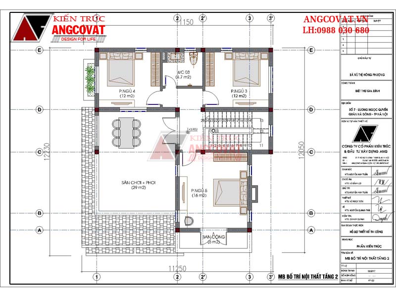 mặt bằng tầng 2 biệt thự 2 tầng mặt tiền 10m