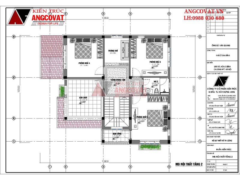 mặt bằng tầng 2 nhà 2 tầng mái thái