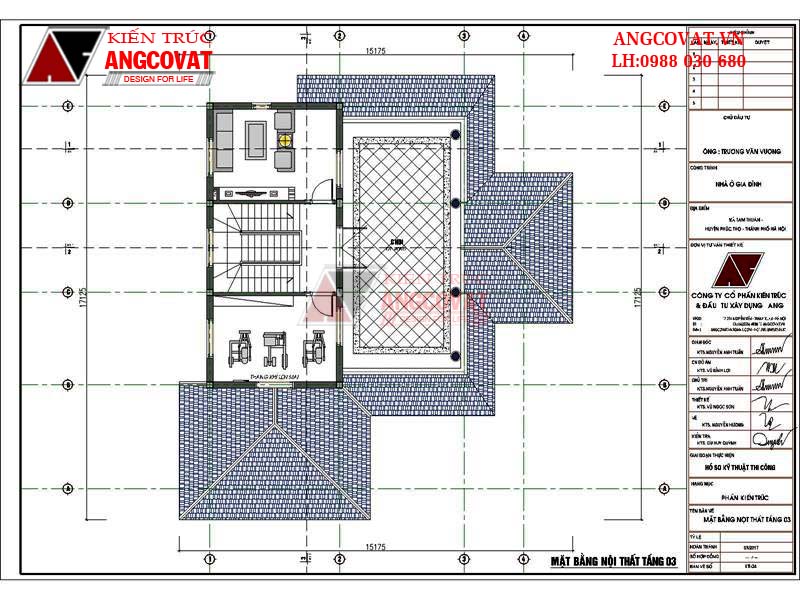 Mặt bằng nội thất tầng 3 mẫu biệt thự 150m2 phong cách tân cổ điển ở Hà Nội