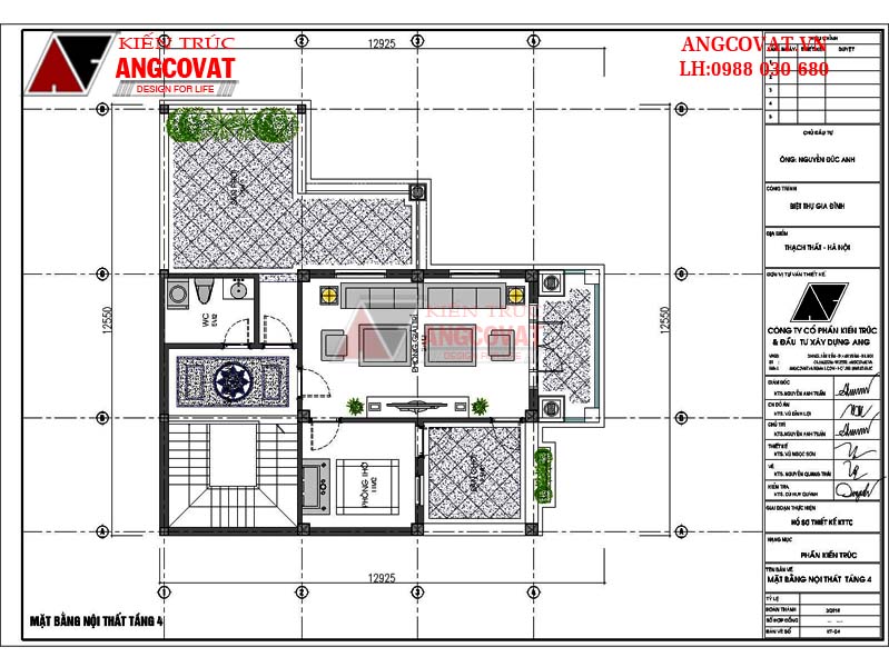 Nội thất tầng áp mái của bản thiết kế biệt thự Pháp 10x15 hình chữ l