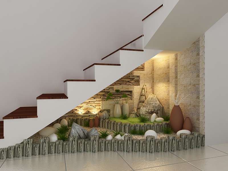 Tạo tiểu cảnh dưới gầm cầu thang đơn giản