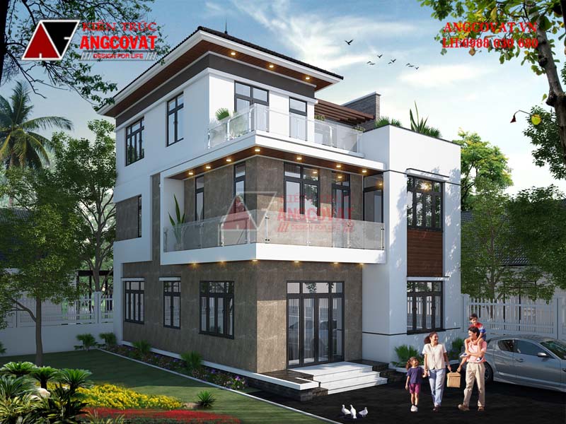 Thiết kế nhà 3 tầng có sân thượng có gara diện tích rộng lớn