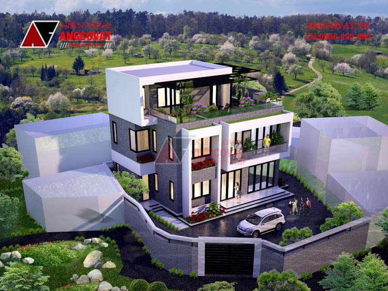 Thiết kế nhà biệt thự 3 tầng có sân thượng bề thế và xa hoa tại thành phố mỏ Quảng Ninh