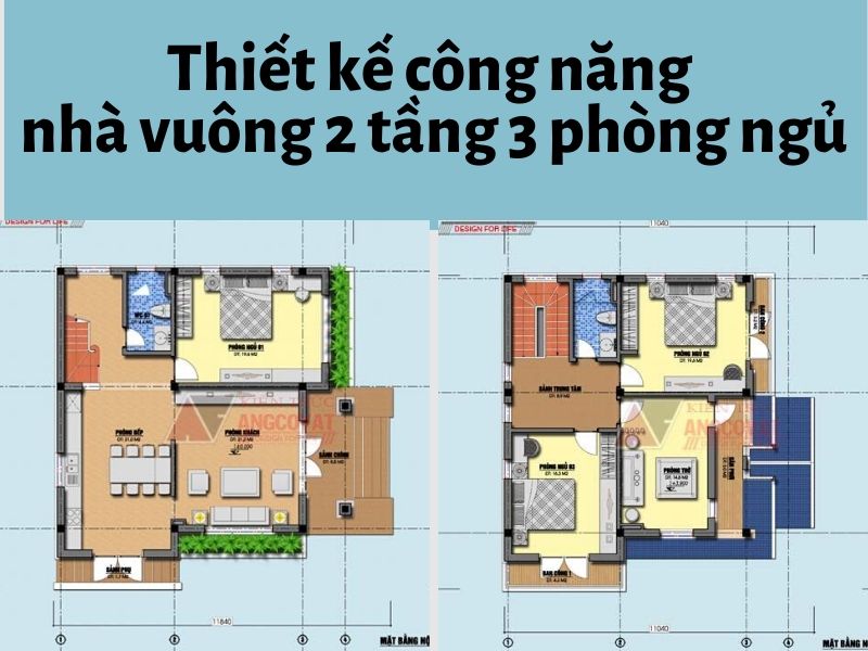 công năng bản vẽ nhà vuông 2 tầng 3 phòng ngủ phù hợp