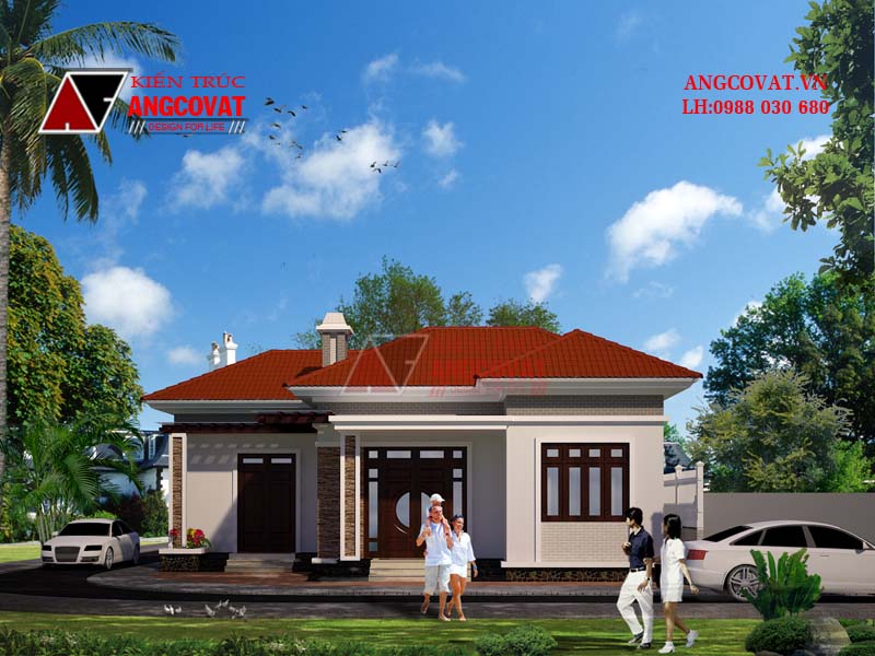 Phối cảnh 2: Thiết kế kiến trúc nhà mặt tiền 12m 1 tầng 600 triệu diện tích 100m2