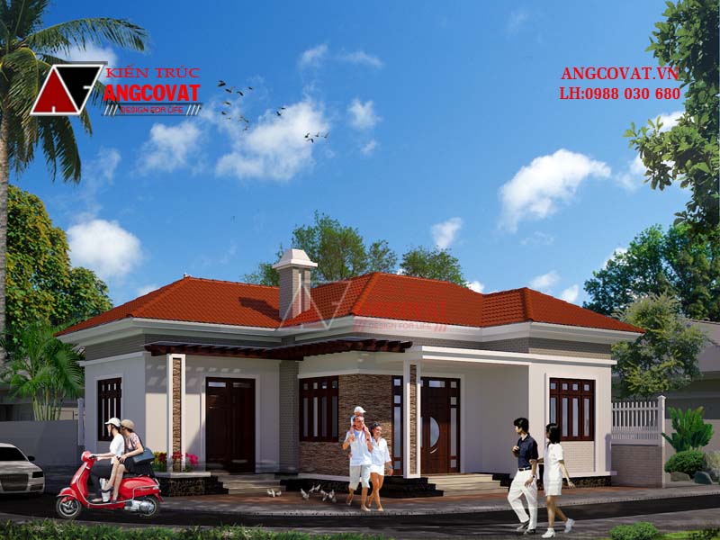 Phối cảnh 1: Thiết kế kiến trúc nhà mặt tiền 12m 1 tầng 600 triệu