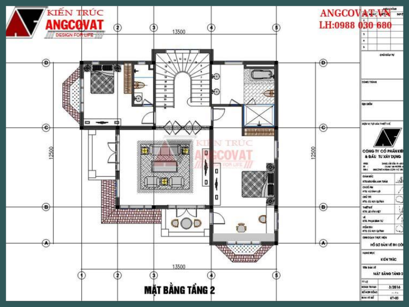 Thiết kế nội thất tầng 2 biệt thự mái thái 2 mặt tiền 150m2