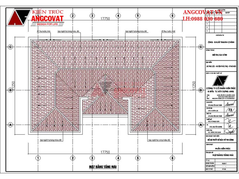 Mẫu thiết kế biệt thự 1 tầng 120m2 3 phòng ngủ - Mặt bằng mái