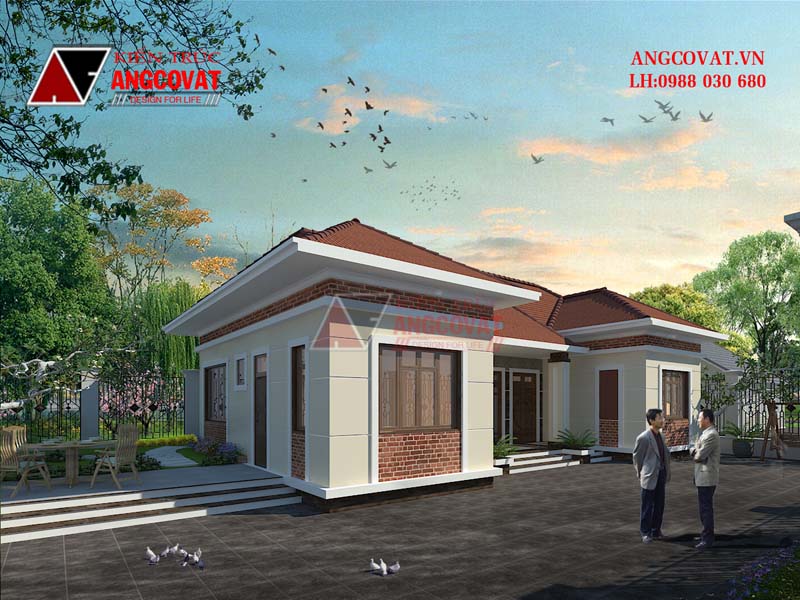 Phối cảnh 2: Mẫu thiết kế biệt thự 1 tầng 120m2 mặt tiền 15x9m đẹp