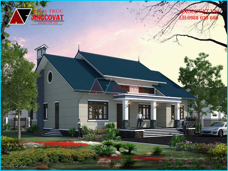 Thiết kế mẫu nhà cấp 4 1 tầng 1 phòng khách 3 phòng ngủ mái dốc