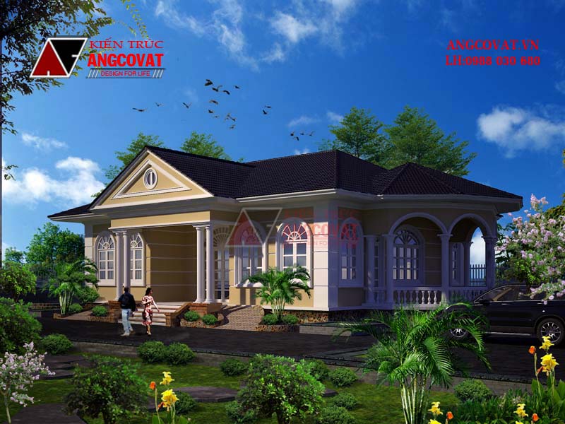 Phối cảnh view 2: Thiết kế mẫu nhà mặt tiền 14m diện tích 180m2 3 phòng ngủ