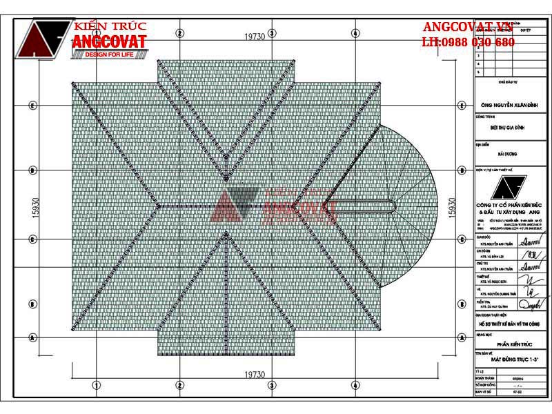 Thiết kế mẫu nhà mặt tiền 14m diện tích 180m2 tân cổ điển - Mặt bằng mái