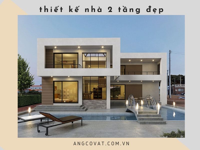 thiết kế nhà 2 tầng kiểu hàn quốc có bể bơi đẹp
