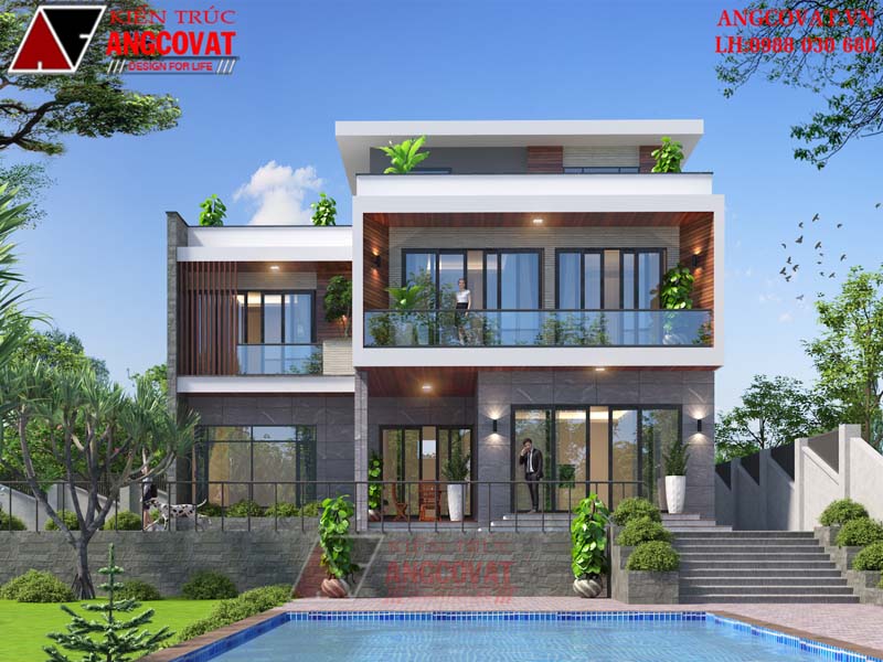 ngoại thất nhà 2 tầng rưỡi đẹp