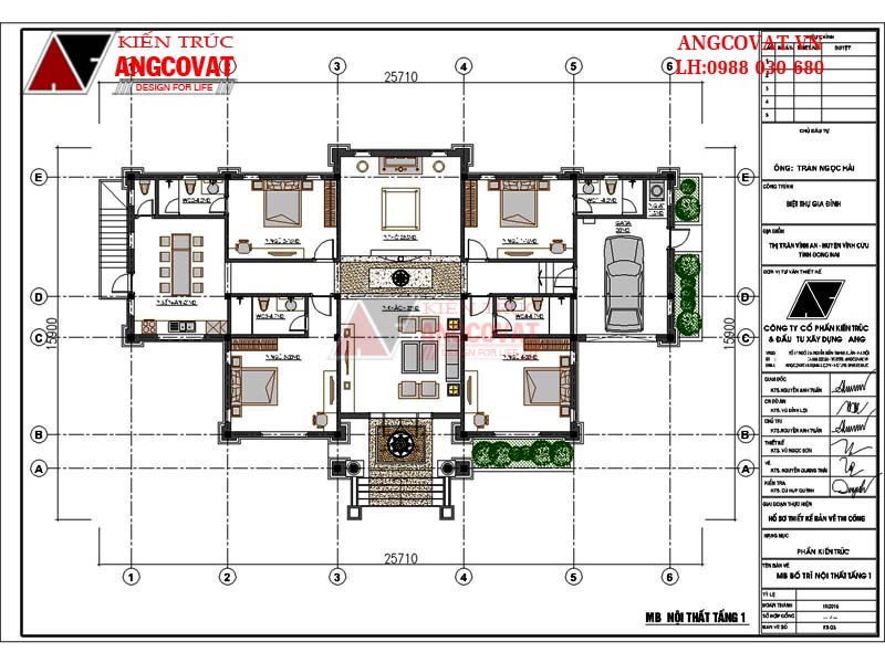 Thiết kế nhà 250m2 1 tầng có tầng hầm tân cổ điển mặt tiền 23m - Mặt bằng tầng 1