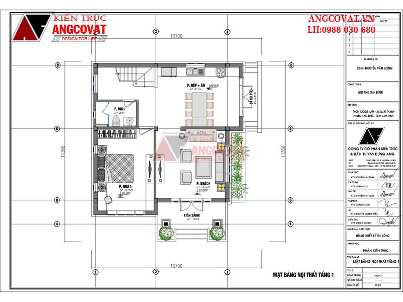 Tư vấn thiết kế nhà 900 triệu 2 tầng diện tích 90m2 mái thái 4 phòng ngủ - Mặt bằng tầng 1