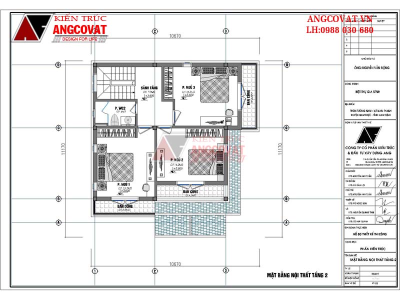 Tư vấn thiết kế nhà 900 triệu 2 tầng diện tích 90m2 mái thái 4 phòng ngủ - Mặt bằng tầng 2