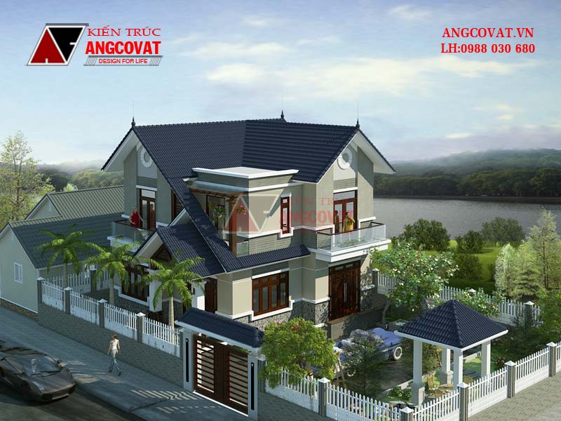 Phối cảnh view 3: Tư vấn thiết kế nhà 900 triệu 2 tầng diện tích 90m2 mái thái 4 phòng ngủ