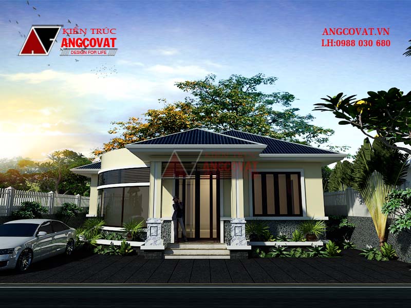 Phối cảnh 3: Mẫu thiết kế nhà cấp 4 diện tích 110m2 2 phòng ngủ mặt tiền 11m mái thái