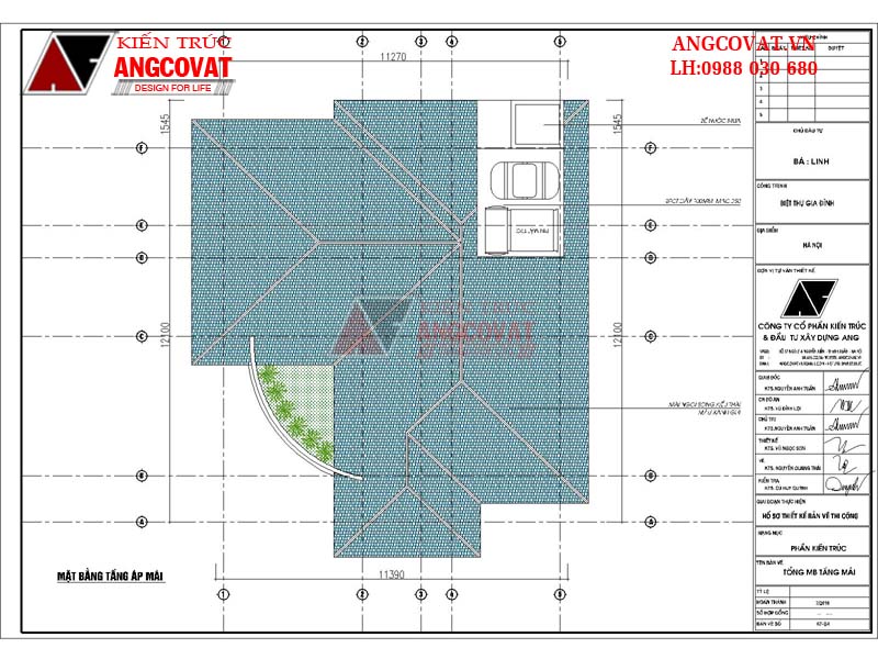 Mẫu thiết kế nhà cấp 4 diện tích 110m2 2 phòng ngủ mặt tiền 11m - Mặt bằng mái