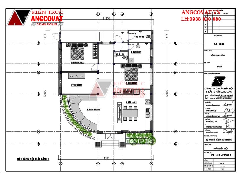 Mẫu thiết kế nhà cấp 4 diện tích 110m2 2 phòng ngủ mặt tiền 11m - Mặt bằng tầng 1