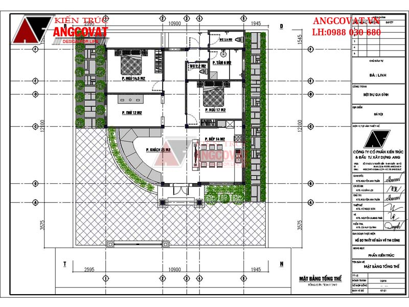 Mẫu thiết kế nhà cấp 4 diện tích 110m2 2 phòng ngủ mặt tiền 11m - Mặt bằng tổng