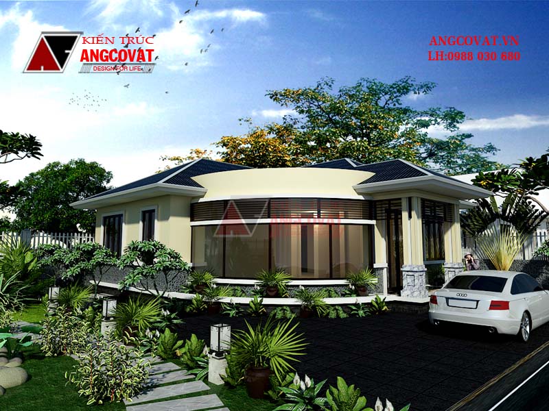 Phối cảnh 2: Mẫu thiết kế nhà cấp 4 diện tích 110m2 2 phòng ngủ mặt tiền 11m