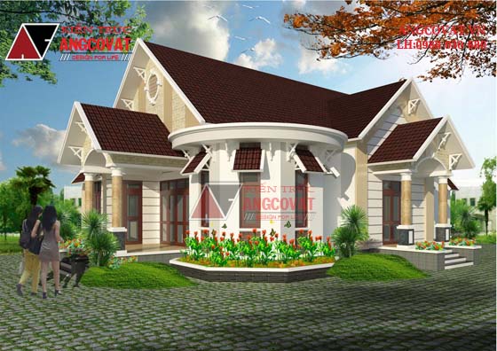 Thiết kế nhà diện tích 200m2 1 tầng phong cách châu Âu 3 phòng ngủ