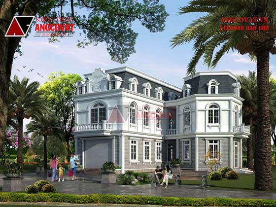 Thiết kế nhà diện tích 200m2 2 tầng kiểu Pháp 4 phòng ngủ