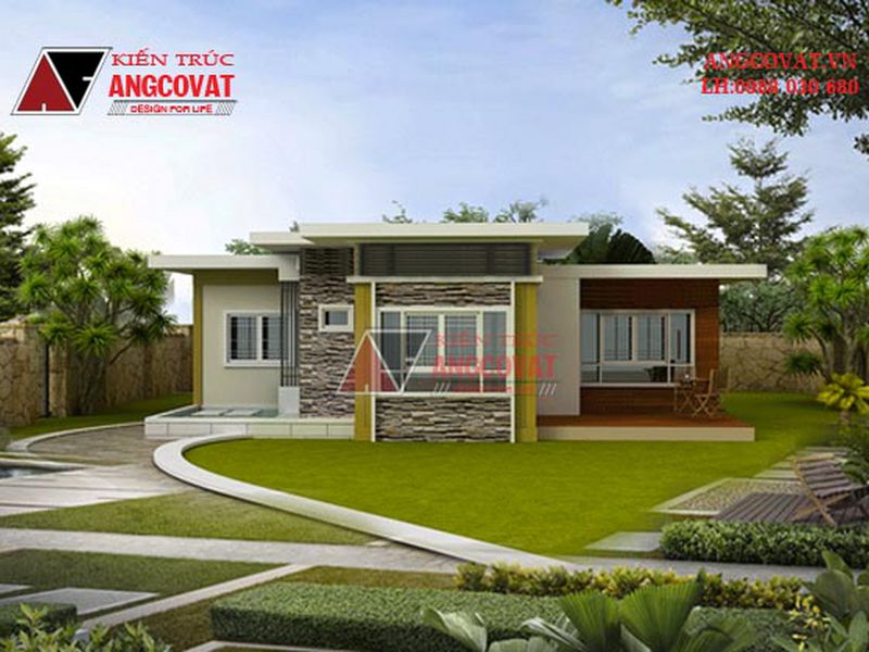 Mẫu nhà 1 tầng mái bằng đẹp hiện đại với không gian xanh gắn liền với thiên nhiên