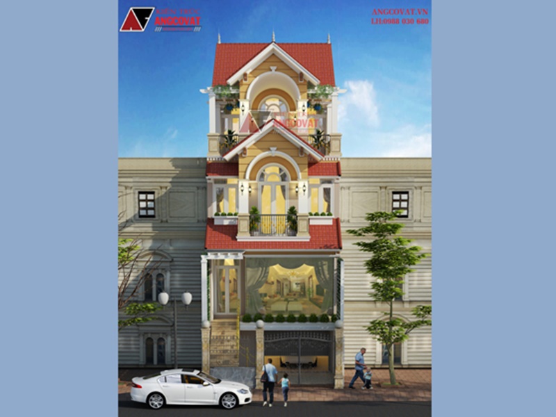 Thiết kế nhà phố cổ điển 4 tầng 4 phòng ngủ