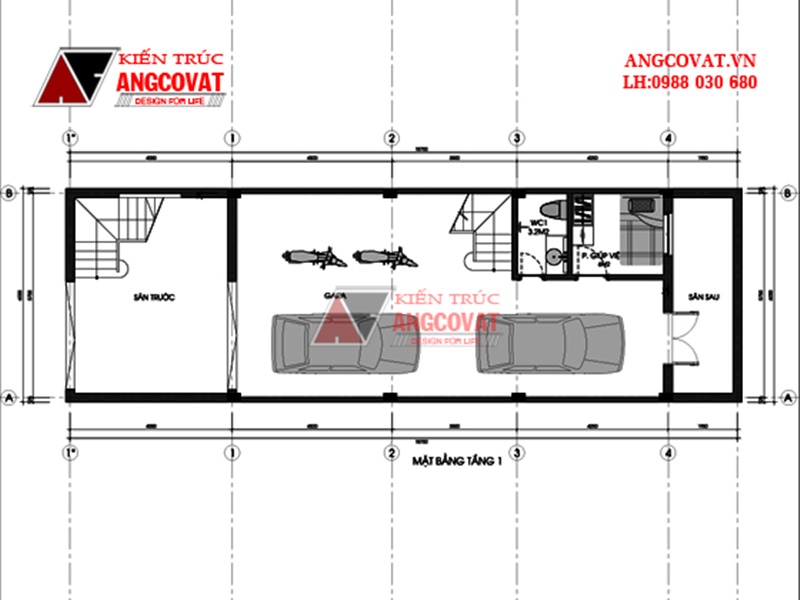 Mặt bằng tầng 1 - Thiết kế nhà phố cổ điển 4 tầng