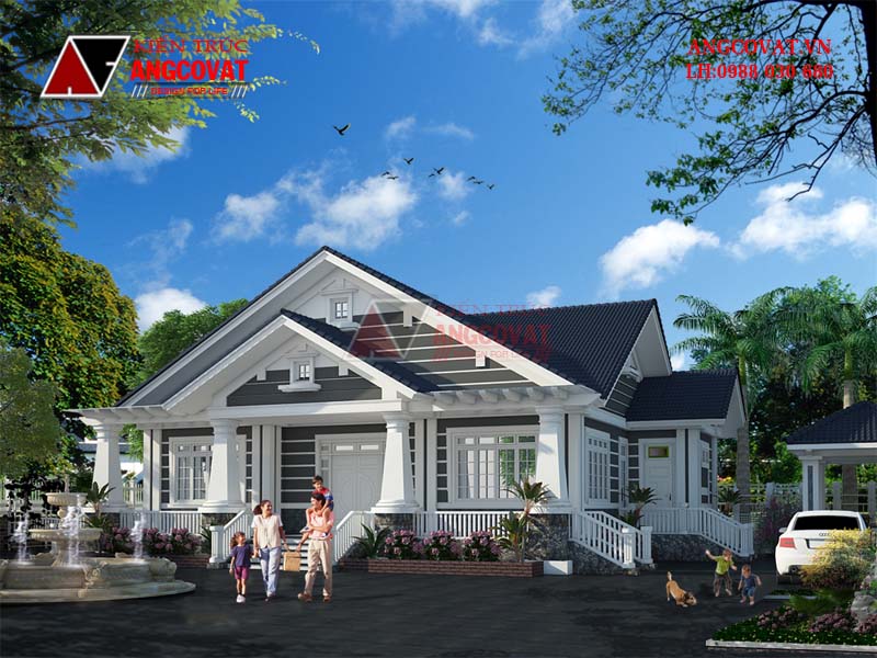 Phối cảnh 1: Thiết kế nhà vườn 1 tầng diện tích 160m2 2 phòng ngủ