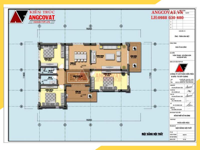 Thiết kế nội thất nhà 1 tầng 2 mặt tiền mái thái 160m2 đẹp