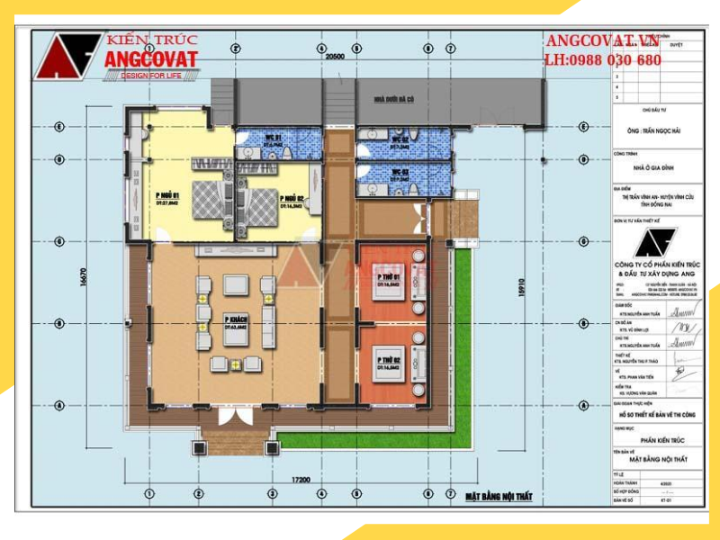 Thiết kế nội thất nhà 220m2 mái thái đẹp 1 tầng