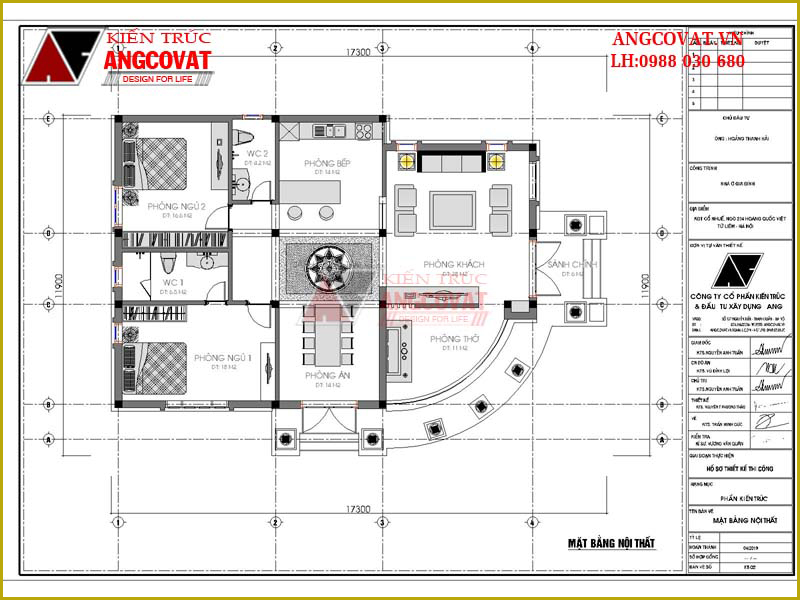 Thiết kế nội thất nhà biệt thự 1 tầng 150m2 đẹp 2 phòng ngủ