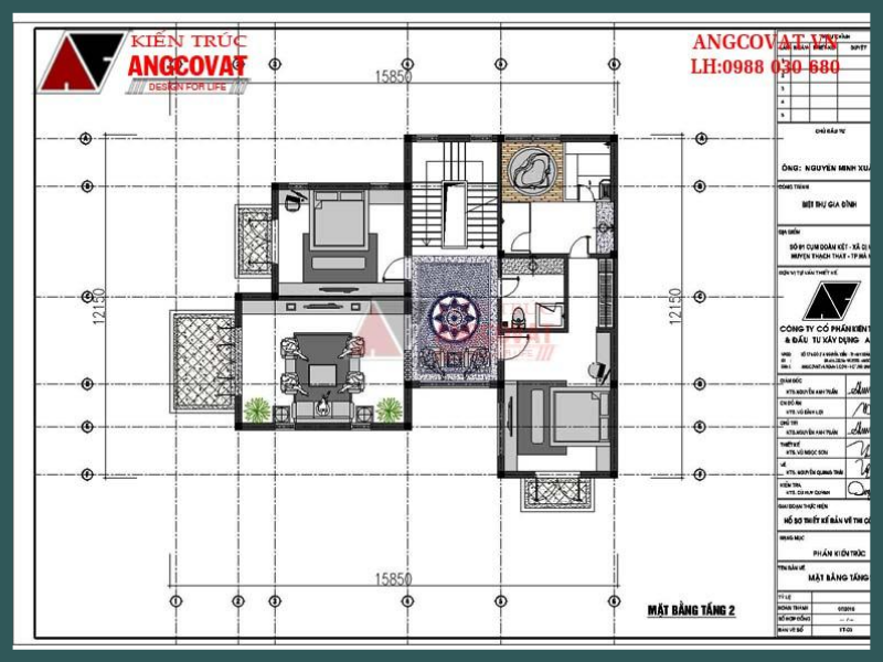 Thiết kế nội thất tầng 2 nhà 3 tầng 150m2 đẹp 5 phòng ngủ