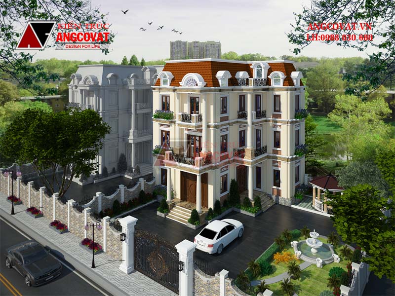 Kiến trúc mái Mansard tôn vẻ đẹp sang trọng cho ngôi biệt thự Pháp 10x15 hình chữ l