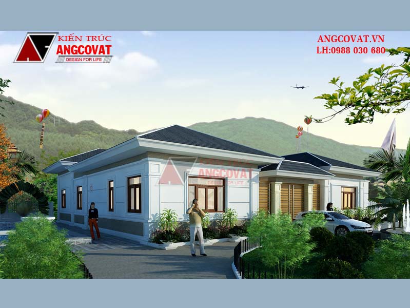 nhà cấp 4 mái thái hình chữ u sang trọng