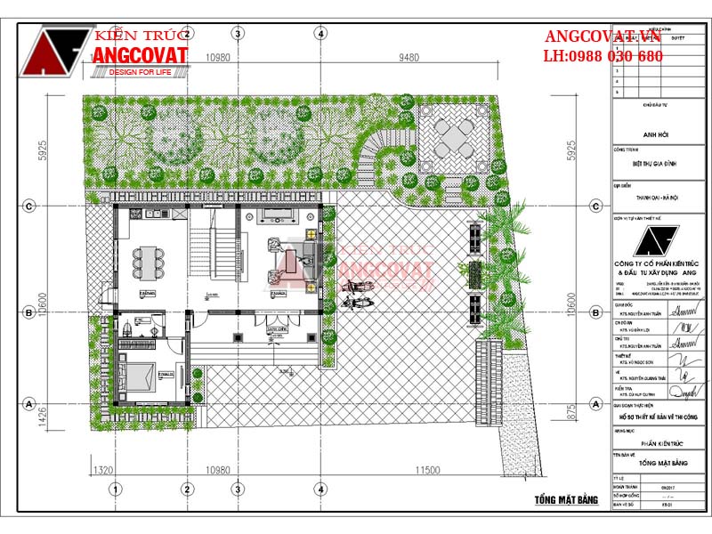 Tổng mặt bằng bản thiết kế nhà 2 tầng 1 tum