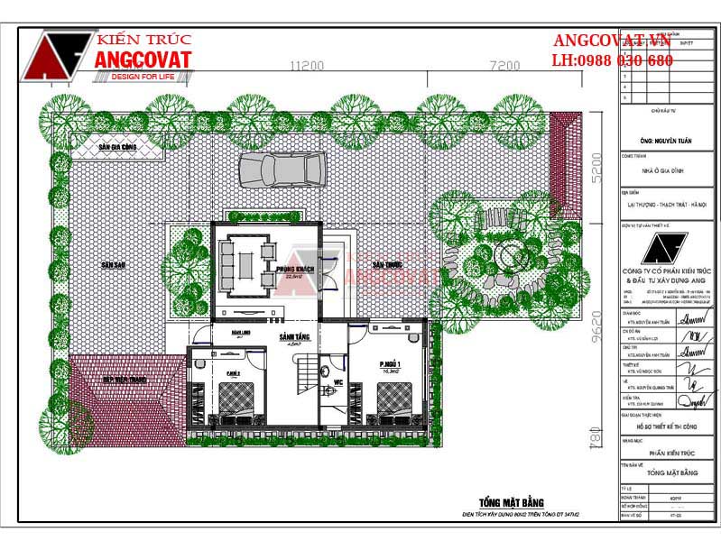 biệt thự 2 tầng mặt tiền 10m: Bản vẽ thiết kế tổng mặt bằng