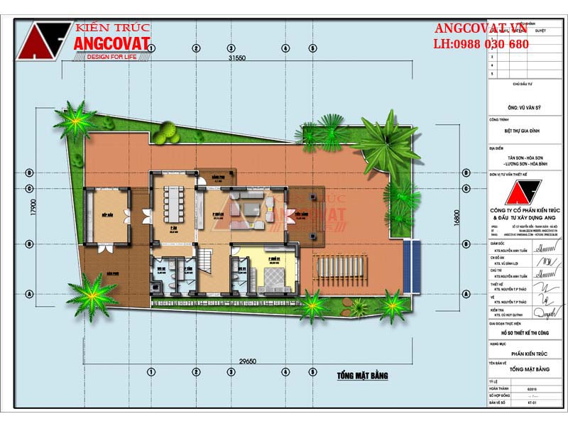 Tổng mặt bằng kiểu nhà mái thái 1 trệt 1 lầu hiện đại