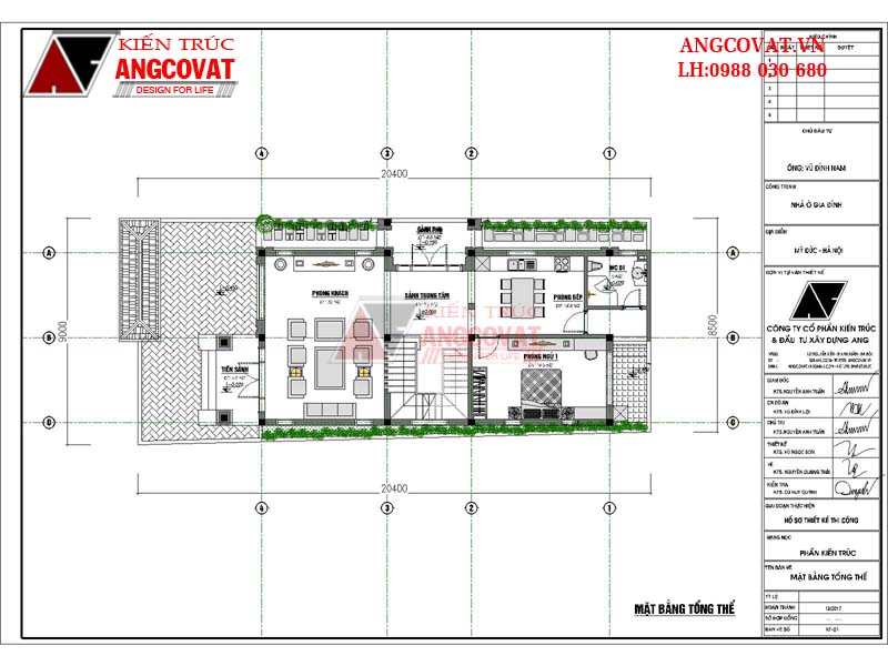 Mặt bằng tổng thể mẫu thiết kế biệt thự đẹp 8x20m mái ngói