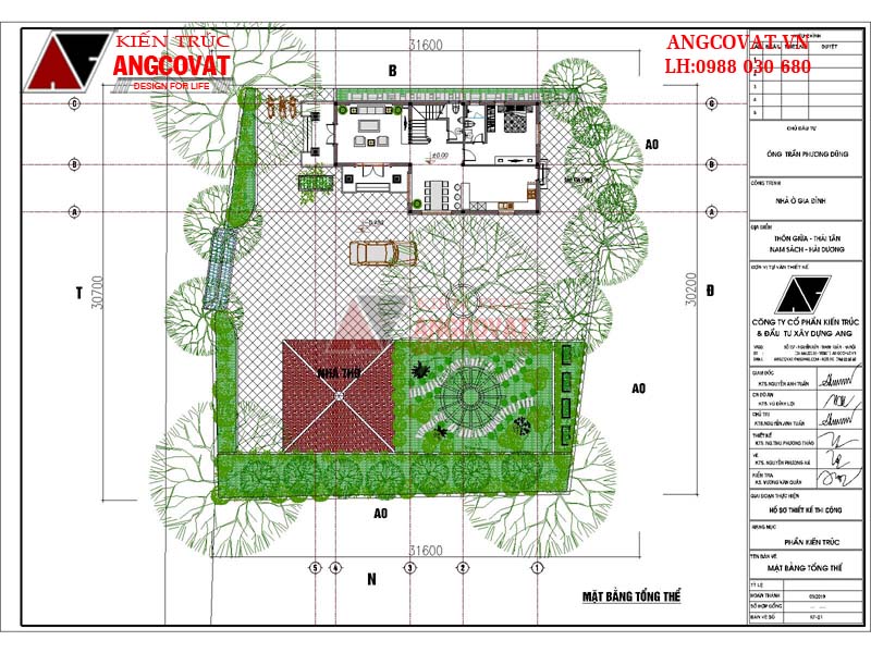 Khuôn viên thiết kế nhà mái thái 2 tầng 4 phòng ngủ