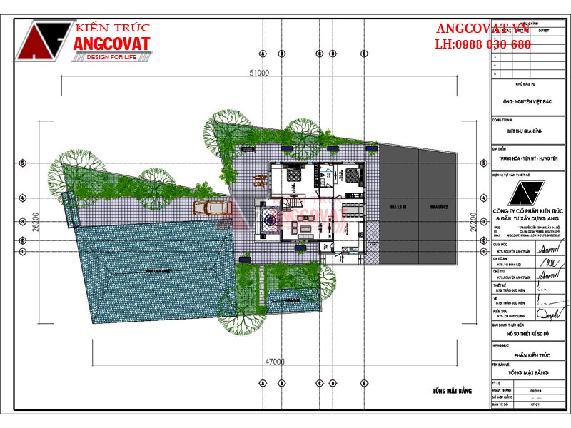 Tổng thể bản vẽ nhà biệt thự 2 tầng mái thái có phong cách kiến trúc đơn giản và hiện đại