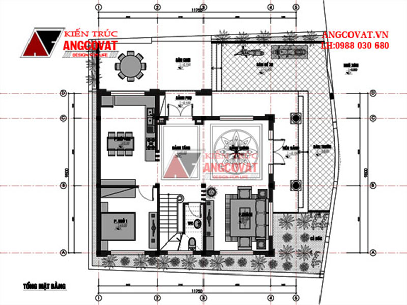 tổng mặt bằng nhà 2 tầng 100m2