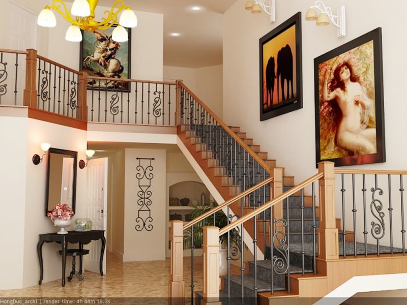 trang trí chiếu nghỉ cầu thang đẹp