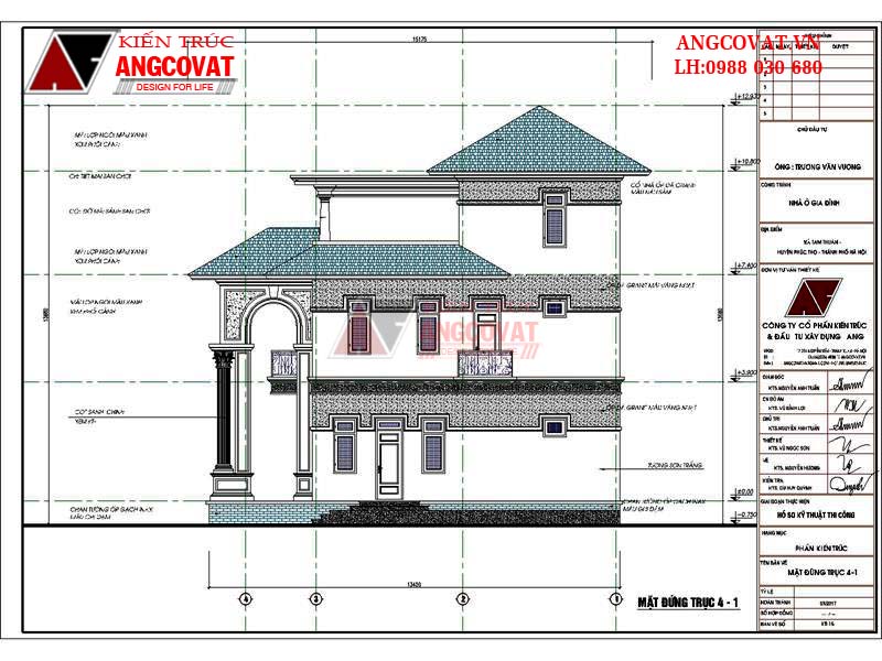 Hình vẽ mặt đứng 4-1 mẫu biệt thự 150m2