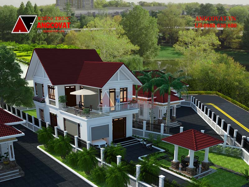 Toàn bộ hình ảnh mẫu nhà 2 tầng có gara mái thái đẹp